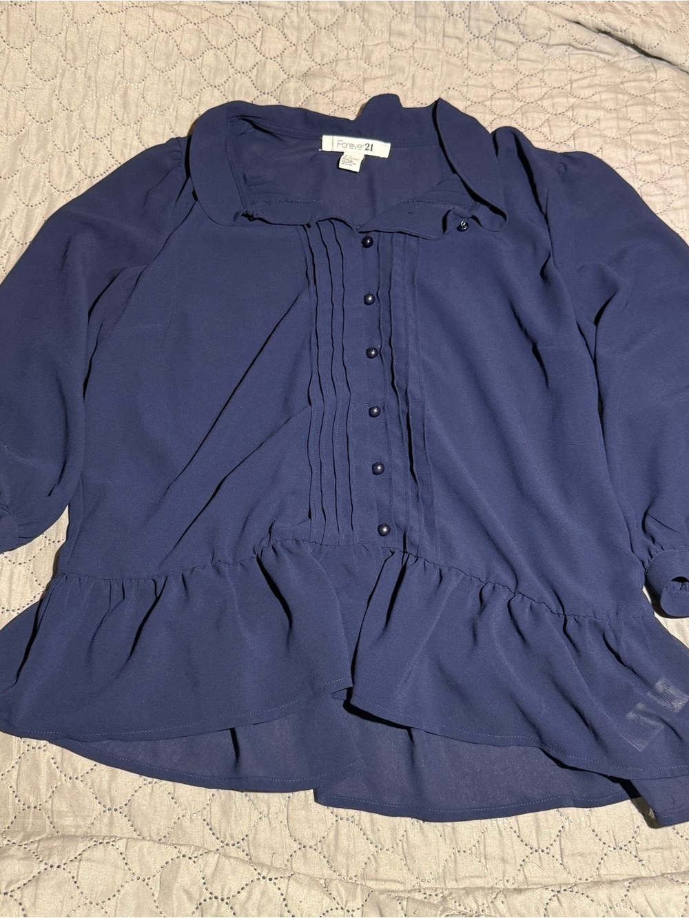 Navy Sheer Peasant Blouse Bell Sleeve L Witchy‎ Fairy Indie Whimsigoth Layering